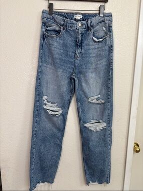 Good American Good Icon High Rise Straight Leg Distressed Jeans Blue